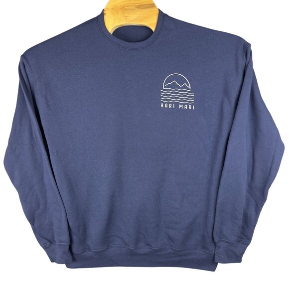Hari Mari Sun & Sea Fleece Crewneck Powder Sweatshirt Men M Navy Blue Pullover - Picture 1 of 10